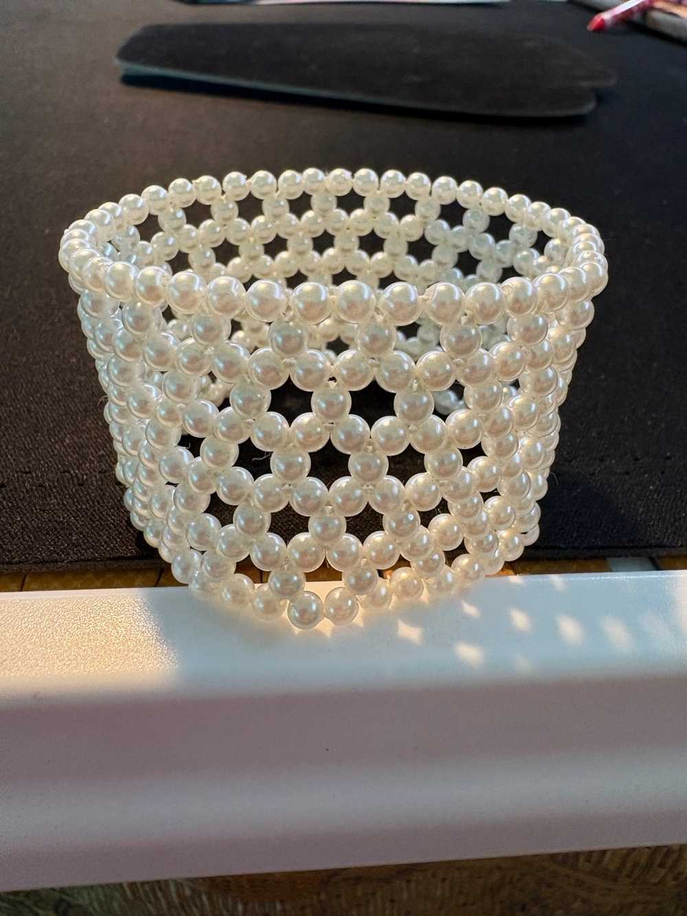Faux Pearl Beaded Stretch Bracelet - White